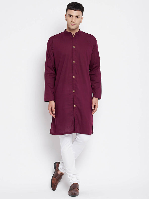 Even Apparels Maroon Pure Cotton Men's Sherwani Kurta With Open Front - Distacart
