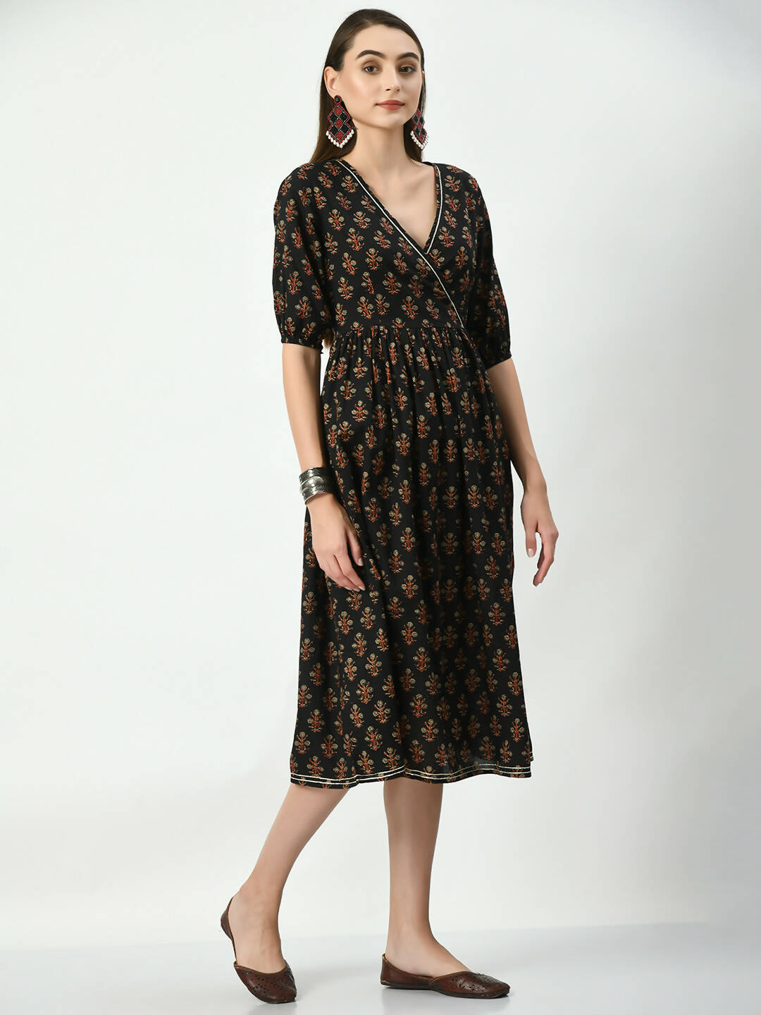 Myshka Women's Black Empire Printed Dress - Distacart