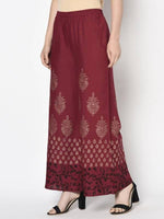 Thumbnail for Aniyah Rayon Maroon Color Block Print Flared Slip-On Palazzo (AN-183K)