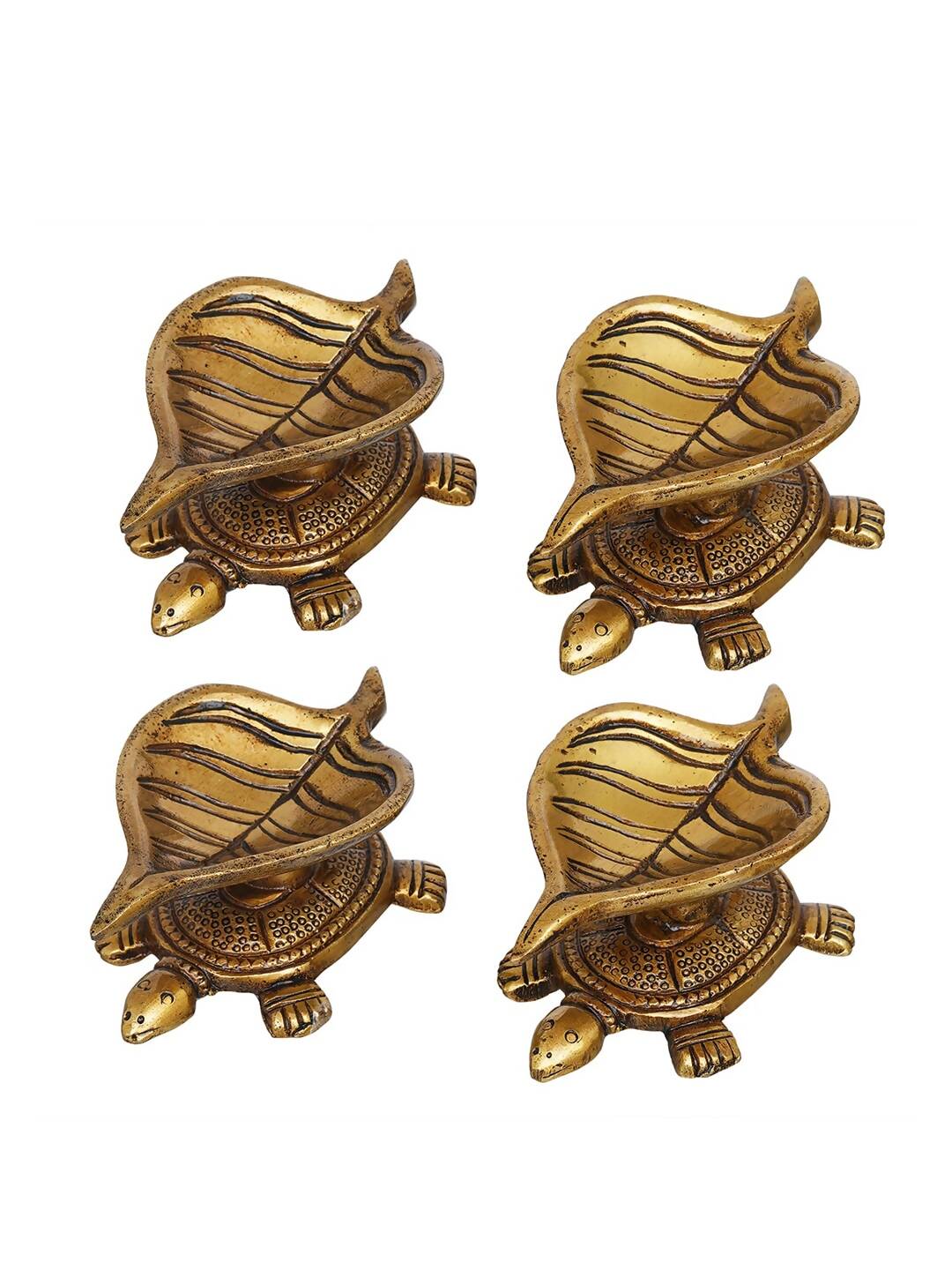 eCraftIndia 4 Pieces Beige Tortoise Statue Leaf Design Diyas - Distacart