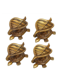 Thumbnail for eCraftIndia 4 Pieces Beige Tortoise Statue Leaf Design Diyas - Distacart