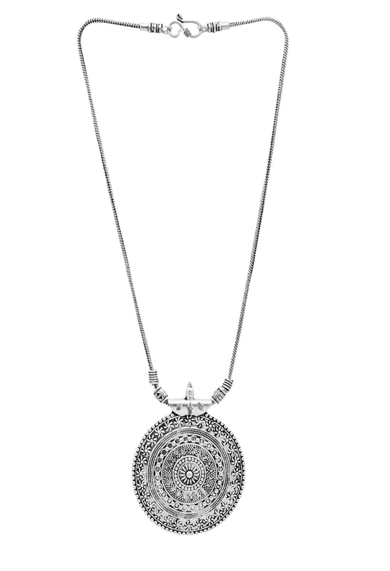 Mominos Fashion Johar Kamal Oxidised Silver-Plated Long Chain with Pendant & Studs For Women - Distacart