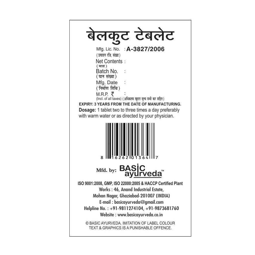 Basic Ayurveda Belkut Tablets Dosages