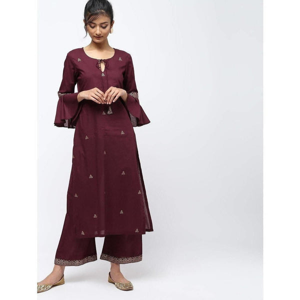 Cheera Straight Front Keyholl Eligant Kurta With Straight Printed Borderd Design Plazo Set