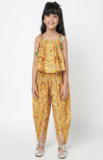 Thumbnail for Lil Drama Golden Weaves Yellow Crop Top With Dhoti Co-Ordinate Set - Distacart
