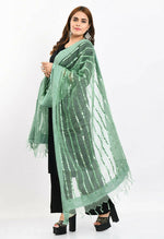 Thumbnail for Mominos Fashion Moeza Women's Orgenza Mirror Stripe Thread Work Pista Green Dupatta - Distacart