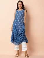 Thumbnail for Indya Blue & White Printed A-Line Kurta - Distacart