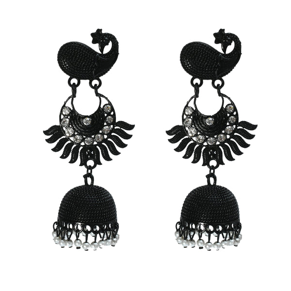 Mominos Fashion Johar Kamal Black Color Peacock Earrings Jhumka - Distacart
