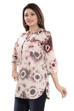 Thumbnail for Snehal Creations Bold Beige Cotton Chikan Short Kurti Top With Batik Printing - Distacart