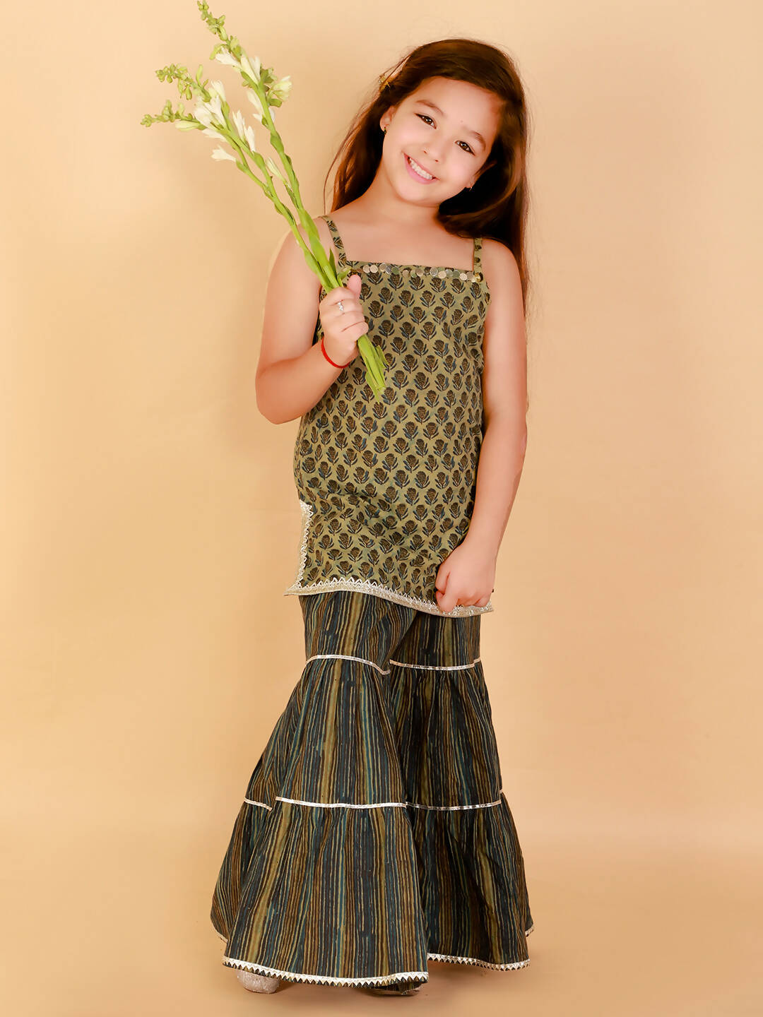 Lil Drama Girls Kurta With Sharara Set - Green - Distacart