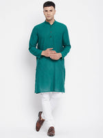 Thumbnail for Even Apparels Green Rayon Men's Kurta With Band Collar - Distacart