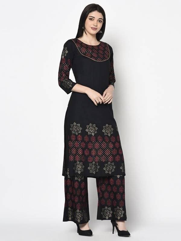 Aniyah Rayon Black Color Block Print Straight Kurta (AN-190K)