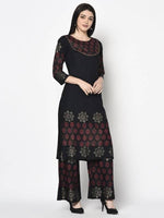 Thumbnail for Aniyah Rayon Black Color Block Print Straight Kurta (AN-190K)