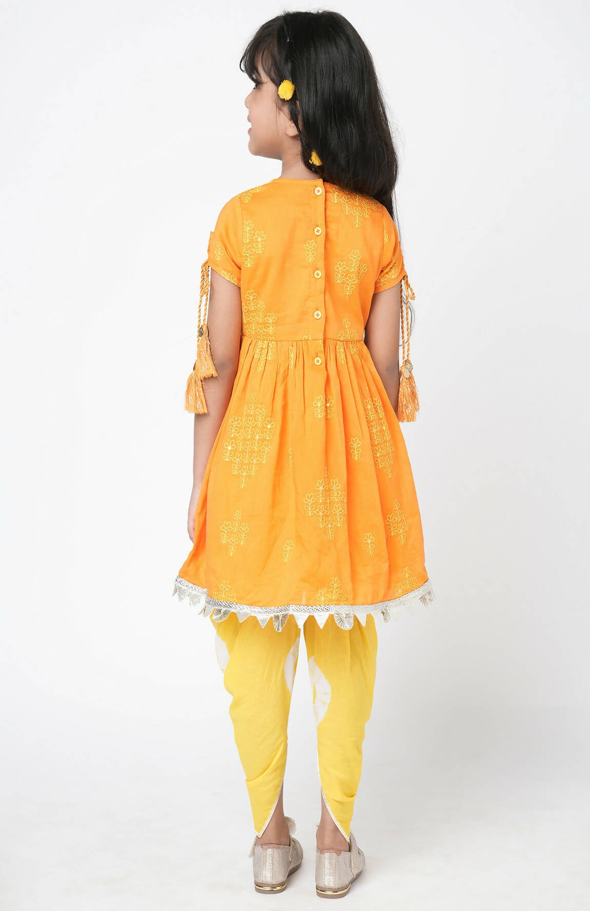 Lil Drama Marigold Magic Girls Orange Embroidered Kurta With Dhoti Set - Distacart