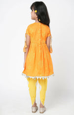 Thumbnail for Lil Drama Marigold Magic Girls Orange Embroidered Kurta With Dhoti Set - Distacart