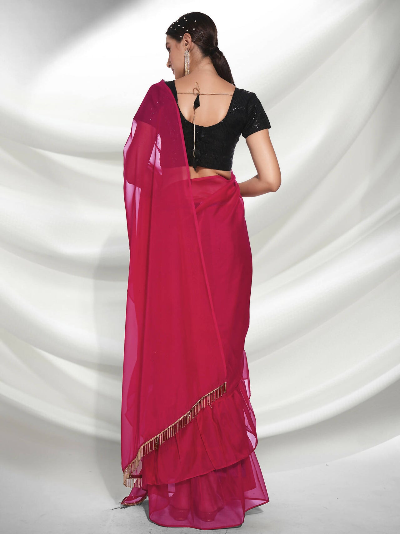 Pink Organza Solid Saree With Unstitched Blouse Piece - Shanaya - Distacart