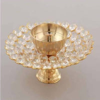Thumbnail for Puja N Pujari Brass Crystal Lotus Akand Diya