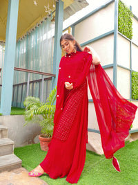 Thumbnail for Partywear Designer Red Georgette Palazzo Suit - Anbazaar - Distacart