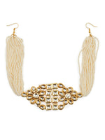 Thumbnail for Gold-Plated White Kundan-Studded Pearl Beaded Hair Band - Ruby Raang - Distacart