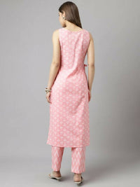 Thumbnail for FIORRA Women's Baby Pink Cotton A-Line Kurta Set - Distacart