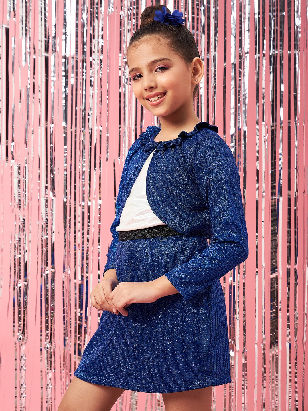 Girls Self Design Ruffles Open Front Crop Shrug - Mini Marvels - Distacart