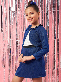 Thumbnail for Girls Self Design Ruffles Open Front Crop Shrug - Mini Marvels - Distacart