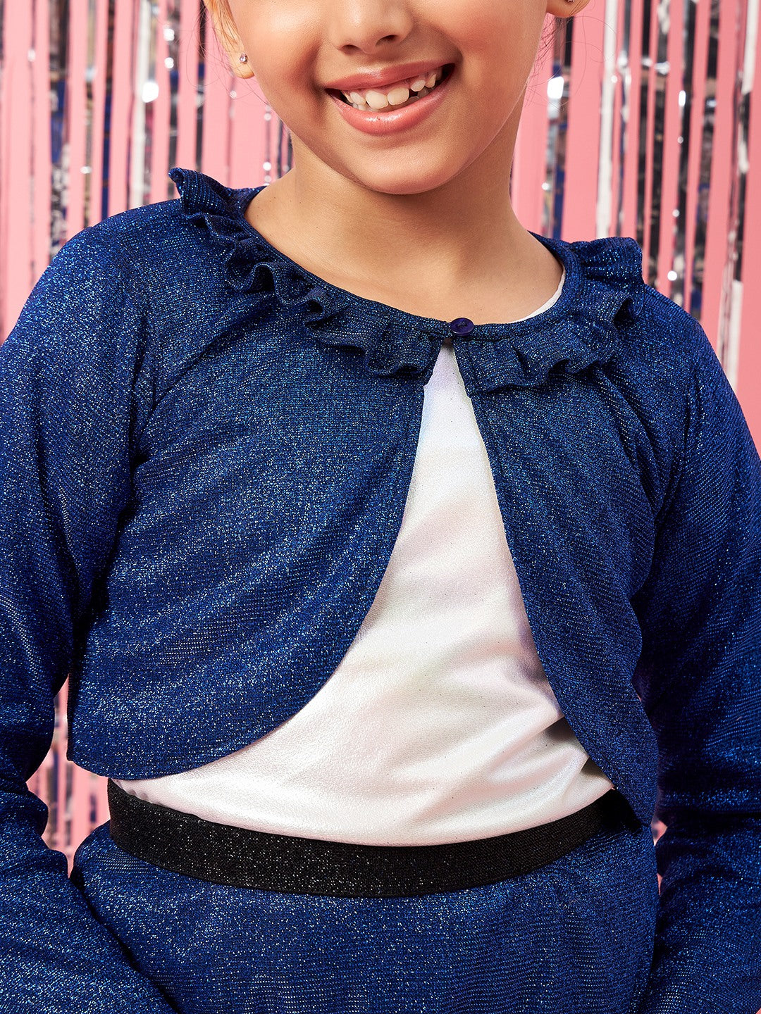 Girls Self Design Ruffles Open Front Crop Shrug - Mini Marvels - Distacart