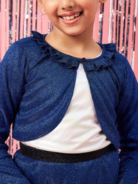 Thumbnail for Girls Self Design Ruffles Open Front Crop Shrug - Mini Marvels - Distacart