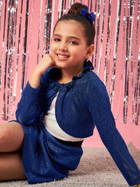 Thumbnail for Girls Self Design Ruffles Open Front Crop Shrug - Mini Marvels - Distacart