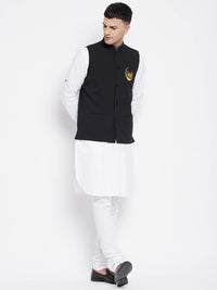 Thumbnail for Even Apparels Black Pure Cotton Nehru Jacket With Eid Insignia NJ-PW668-CHA - Distacart