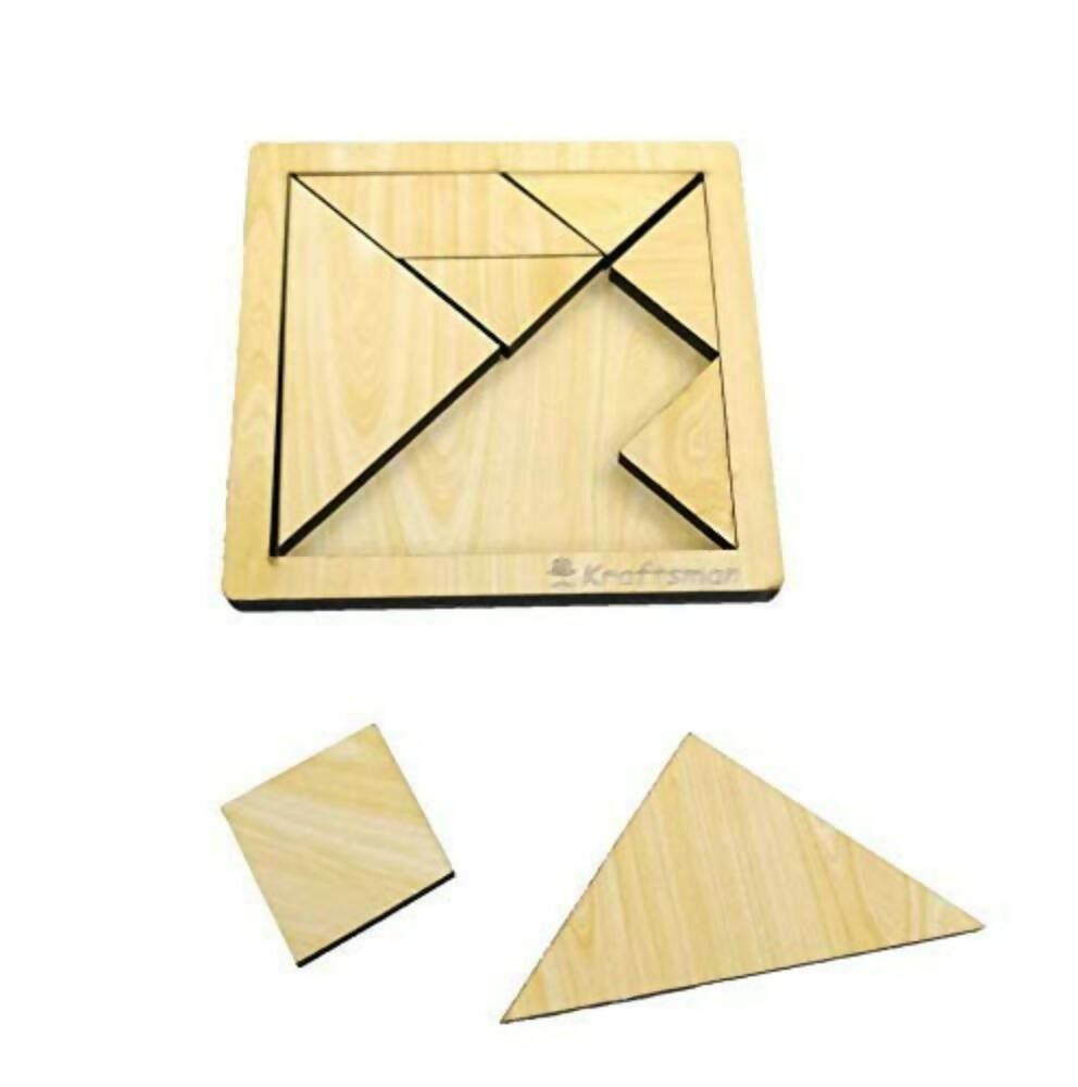 Kraftsman Portable Wooden Tangram Puzzle | 7 Pieces Puzzle Board for Kids and Adults | Travel Pouch Included - Distacart