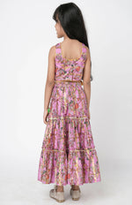 Thumbnail for Lil Drama Golden Weaves Girls Purple Lehanga Choli Set - Distacart