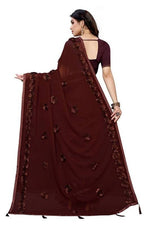 Thumbnail for Vamika Brown Georgette Embroidery Saree (GULABO COFFEE)