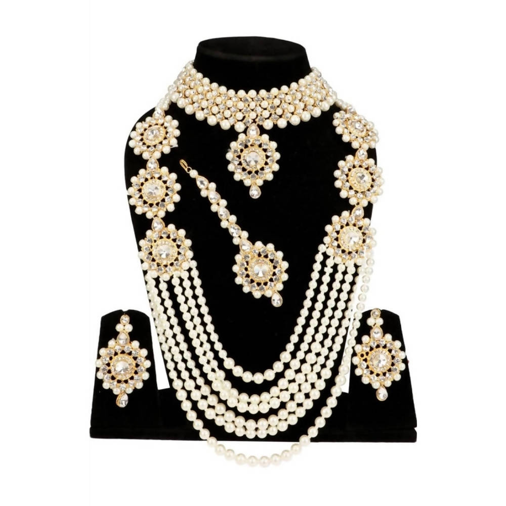 Mominos Fashion Gold-Plated with Stone & Pearls Necklace Combo Set