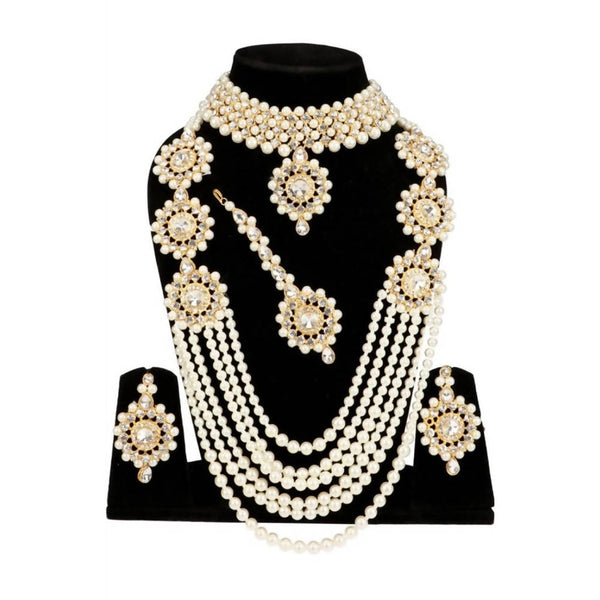 Mominos Fashion Gold-Plated with Stone & Pearls Necklace Combo Set
