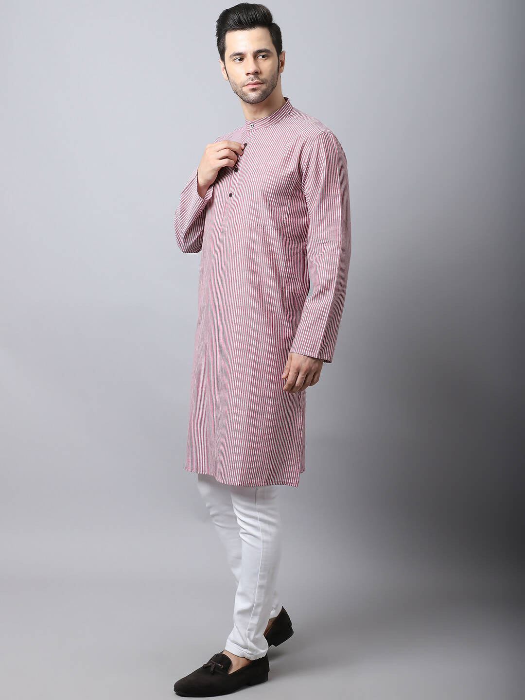 Even Apparels Red Pure Cotton Men's Kurta With Band Collar - Distacart