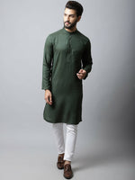 Thumbnail for Even Apparels Green Color Viscose Pure Cotton Men's Kurta With Band Collar (SLD1197) - Distacart