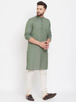 Thumbnail for Even Apparels Green Color Linen Linen Men's Kurta With Band Collar - Distacart
