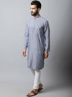 Thumbnail for Even Apparels Blue Color Pure Cotton Men's Kurta With Band Collar (STR1168) - Distacart