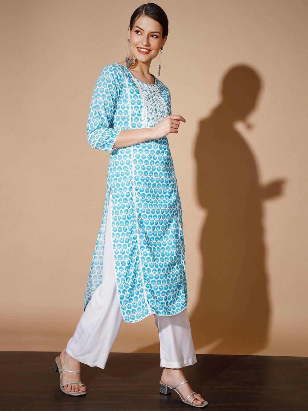 Myshka Women Blue Printed Kurtas - Distacart