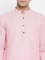 Thumbnail for Even Apparels Pink Pure Cotton Men's Kurta With Band Collar - Distacart