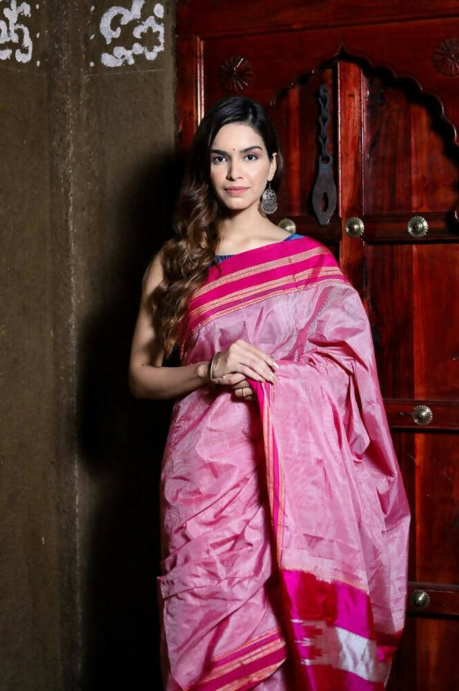 Very Much Indian Handloom Cotton Viscose Ilkal Saree - Baby Pink - Distacart