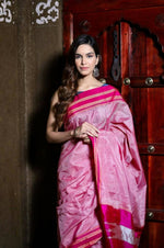 Thumbnail for Very Much Indian Handloom Cotton Viscose Ilkal Saree - Baby Pink - Distacart