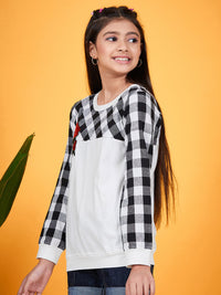 Thumbnail for Girls Checked Round Neck Long Sleeves Applique Cotton Top - Mini Marvels - Distacart
