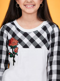 Thumbnail for Girls Checked Round Neck Long Sleeves Applique Cotton Top - Mini Marvels - Distacart