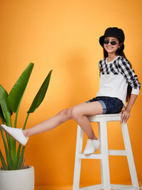 Thumbnail for Girls Checked Round Neck Long Sleeves Applique Cotton Top - Mini Marvels - Distacart