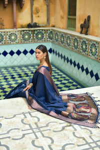 Thumbnail for Vishnu Weaves Women's Blue Cotton Silk Zari Woven Butta Work Saree with Blouse - Distacart
