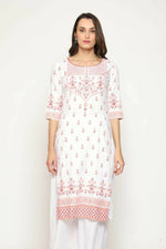 Thumbnail for Maai Rayon Hand Printed Kurta Off-White - Distacart