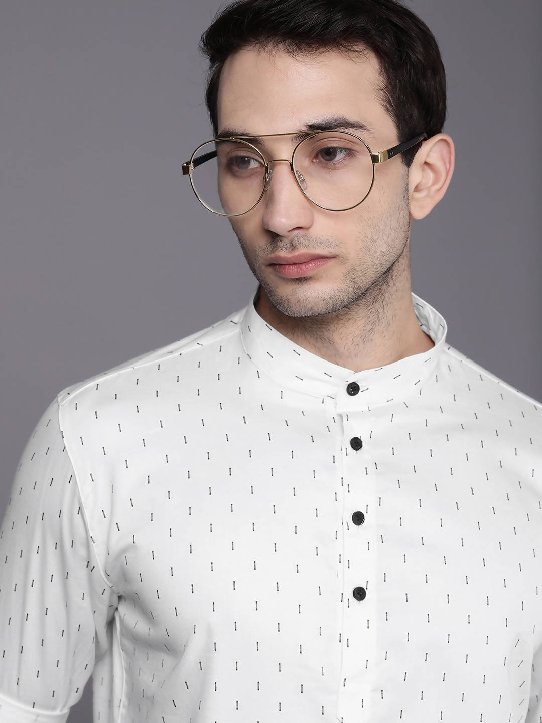 Manyavar Men White Geometric Kurta - Distacart