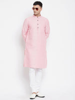 Thumbnail for Even Apparels Pink Pure Cotton Men's Kurta With Band Collar - Distacart